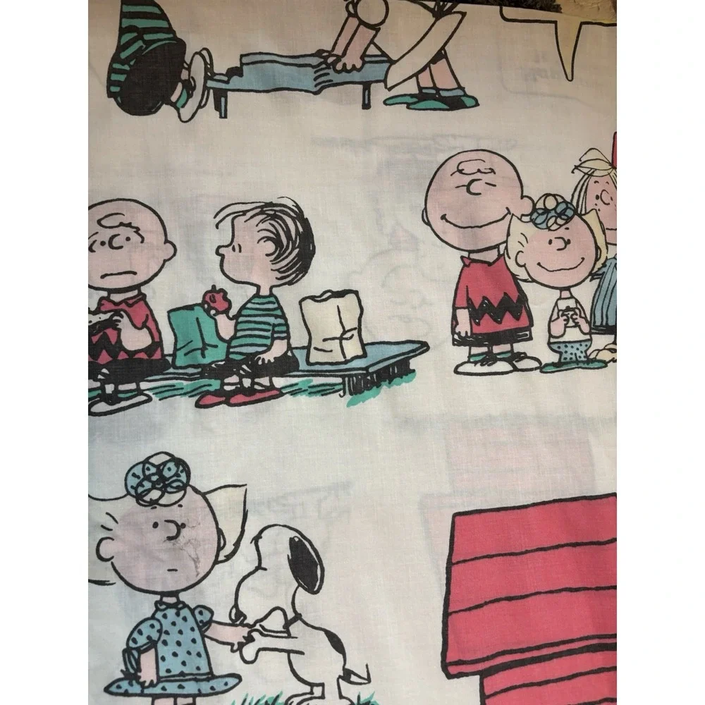 Vintage 1970 SNOOPY PEANUTS Flat Sheet Twin Snoopy Woodstock‎ Charlie Brown